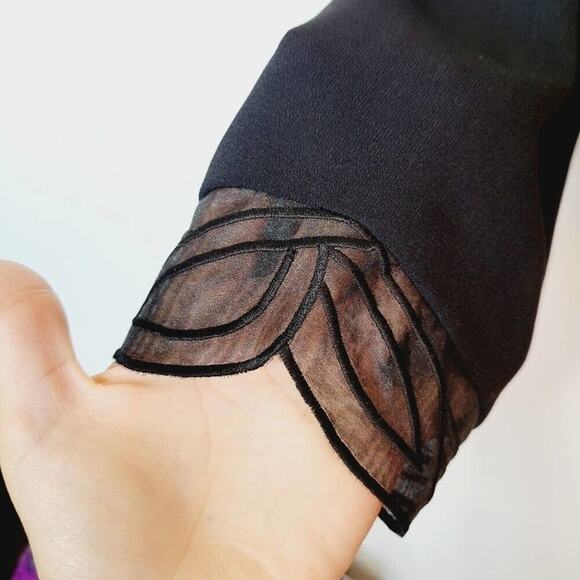 Vintage 80s Reggio Womens 12 Black Rhinestone Button Up Blazer Jacket Lace Hem - Picture 6 of 10